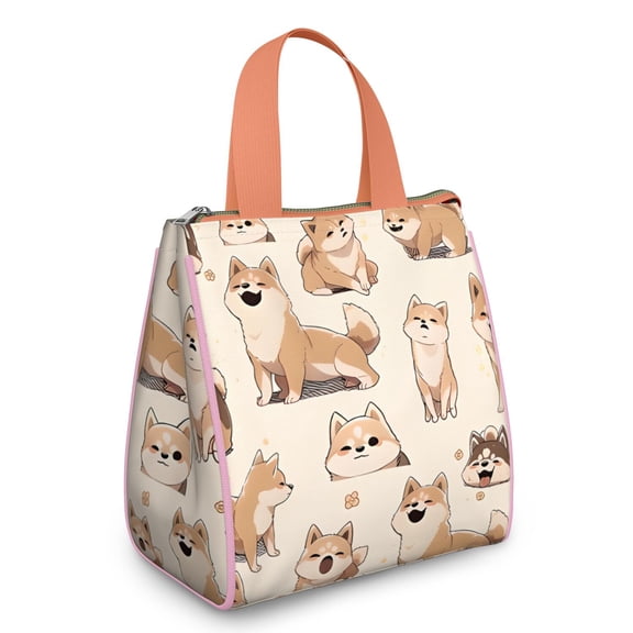 Shiba Inu Insulated Lunch Bag for Women & Adults,Large Portable Soft Cooler Lunch Bag,Thermal Food Storage Tote with Pearl Cotton,8.66L,8.75x5.75x9.5 Inch