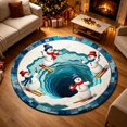 thumbnail image 5 of 3D Optical Illusion Christmas Round Rug, Non-Slip Washable Carpet with Snowman Ice Pond Print for Living Room, Bedroom and Entryway Holiday Decor, 19.69 Inch, 5 of 8