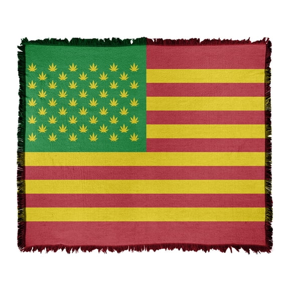 Rasta Flag Woven Tapestry Cotton Blend Fringed Throw Blanket, 50"x60"