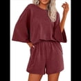 thumbnail image 1 of Conjuntos de Pijama para Mujer, Blusas Extragrandes de 3/4 y Pantalones Cortos con Cintura Elástica, Conjuntos de Estar por Casa. Rojo Ladrillo S, 1 of 7
