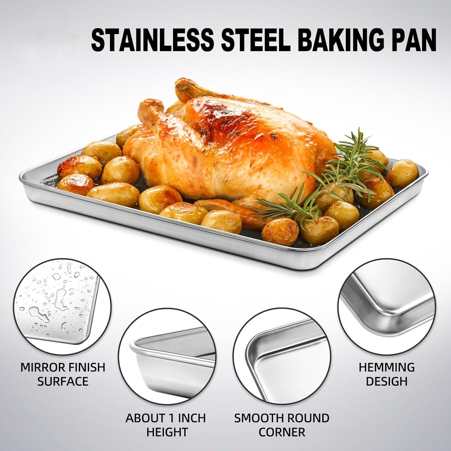 RUseeN Stainless Steel Sheet Cake Pan Set of 2, 9 x 6.7 x 0.98 Inches Small Baking Pan, Rectangular High-Sided Cookie Sheet Pan Fit for Toaster Oven, Non-Toxic & Heavy Duty, Dishwasher Safe