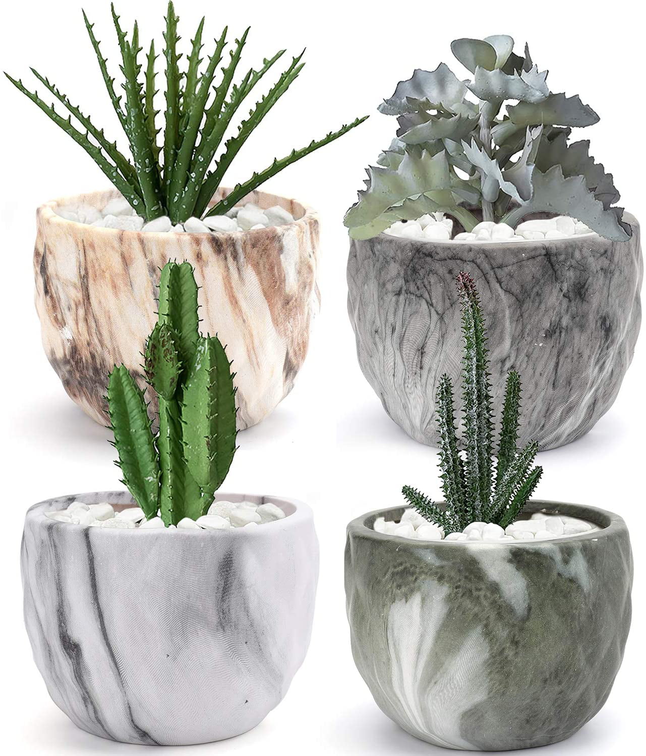 Set of 4 Modern Marbling Ceramic Flower Pot Succulent Cactus Bonsai Planter 