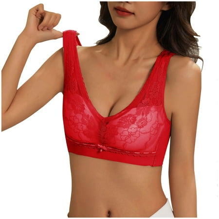 OJSFQUFP Wireless Lace Bralette Sexy Lace Bra with Deep V Neck Everyday Comfort Padded Bras for Women No Underwire Small Gathered To Show Large Do Not Sagging Daily Bra Red 40