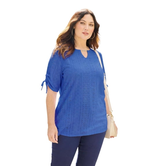 Catherines Women's Plus Size Eyelet Cinch Sleeve Top