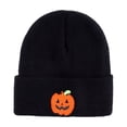 thumbnail image 3 of Fabrcox Halloween Cuffed Knit Beanie Hat for Adults and Teens, Unisex Soft Warm Beanie with Embroidered Pumpkin Pattern, Holiday Party Costume Accessories Black, 3 of 8