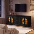 thumbnail image 2 of Lacoo 63'' Vintage-Style TV Stand for TVs Up to 70'' with LED Lights, Entertainment Center with Storage Cabinets and Drawers for Living Room, Black, 2 of 7