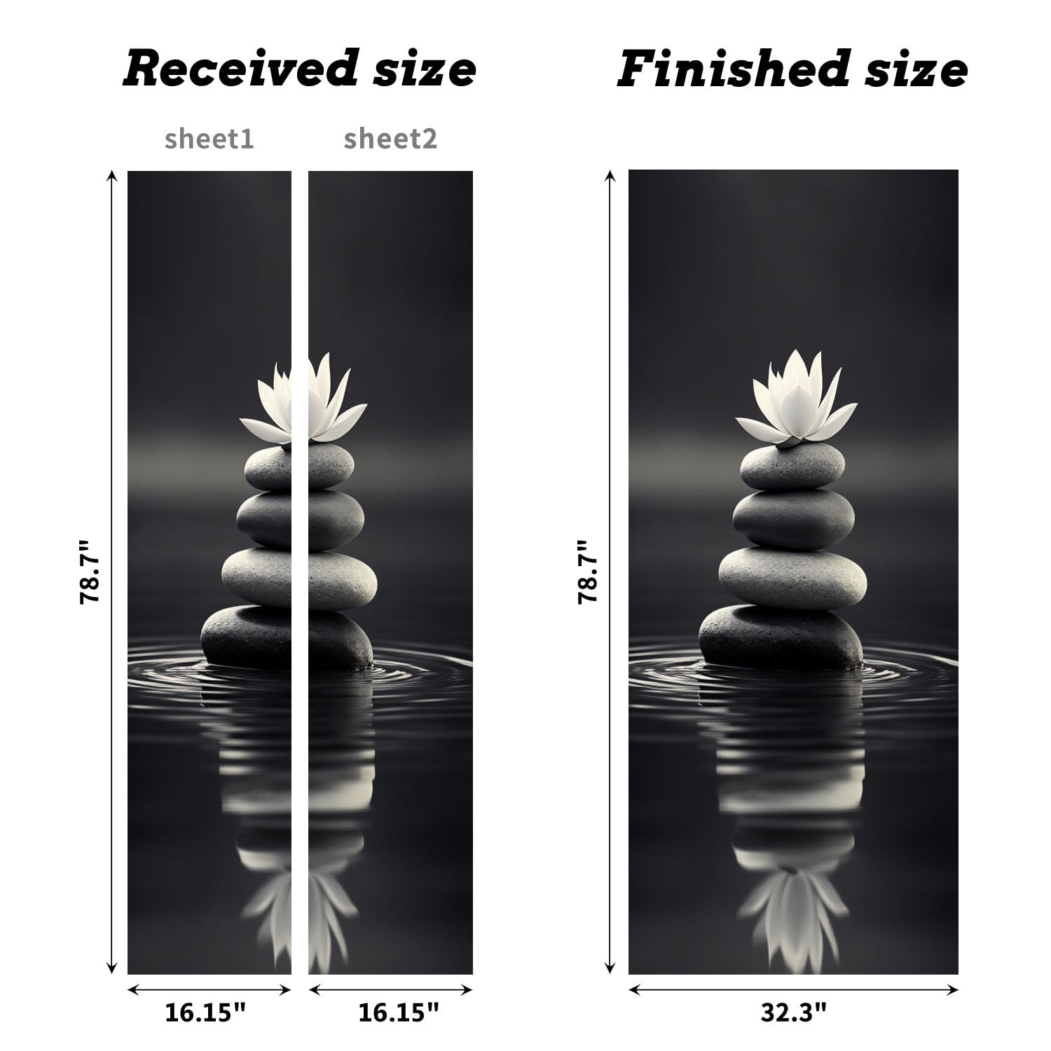 Self Adhesive Vinyl Refrigerator Wrap Set Serene Stacked Stones White Lotus Calm Water Spiritual Calm Door Mural Removable Fridge Sticker Peel and Stick&nbsp;Full Door Cover Decal Kitchen Bar Decor