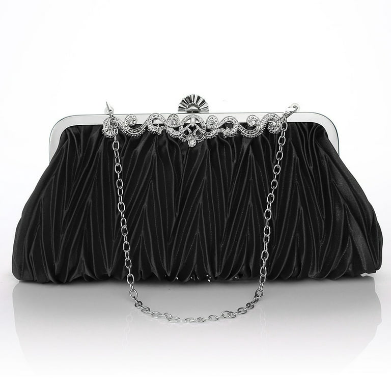 Women Lady Satin Crystal Bridal Handbag Clutch Party Wedding Purse Evening Bag, Size: One size, Silver