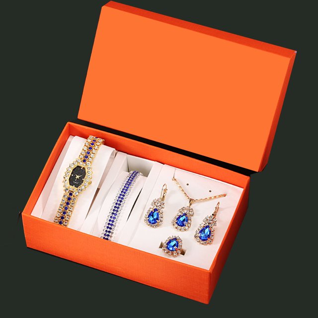 Reloj de cuarzo con correa de acero y diamantes pequeños de lujo para mujer, pulsera, collar, pendientes, caja de regalo