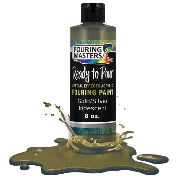 Pouring Masters Gold/Silver Iridescent Special Effects Pouring Paint - 8 Ounce Bottle - Acrylic Ready to Pour Pre-Mixed Water Based for Canvas, Wood, Paper, Crafts, Tile, Rocks and More