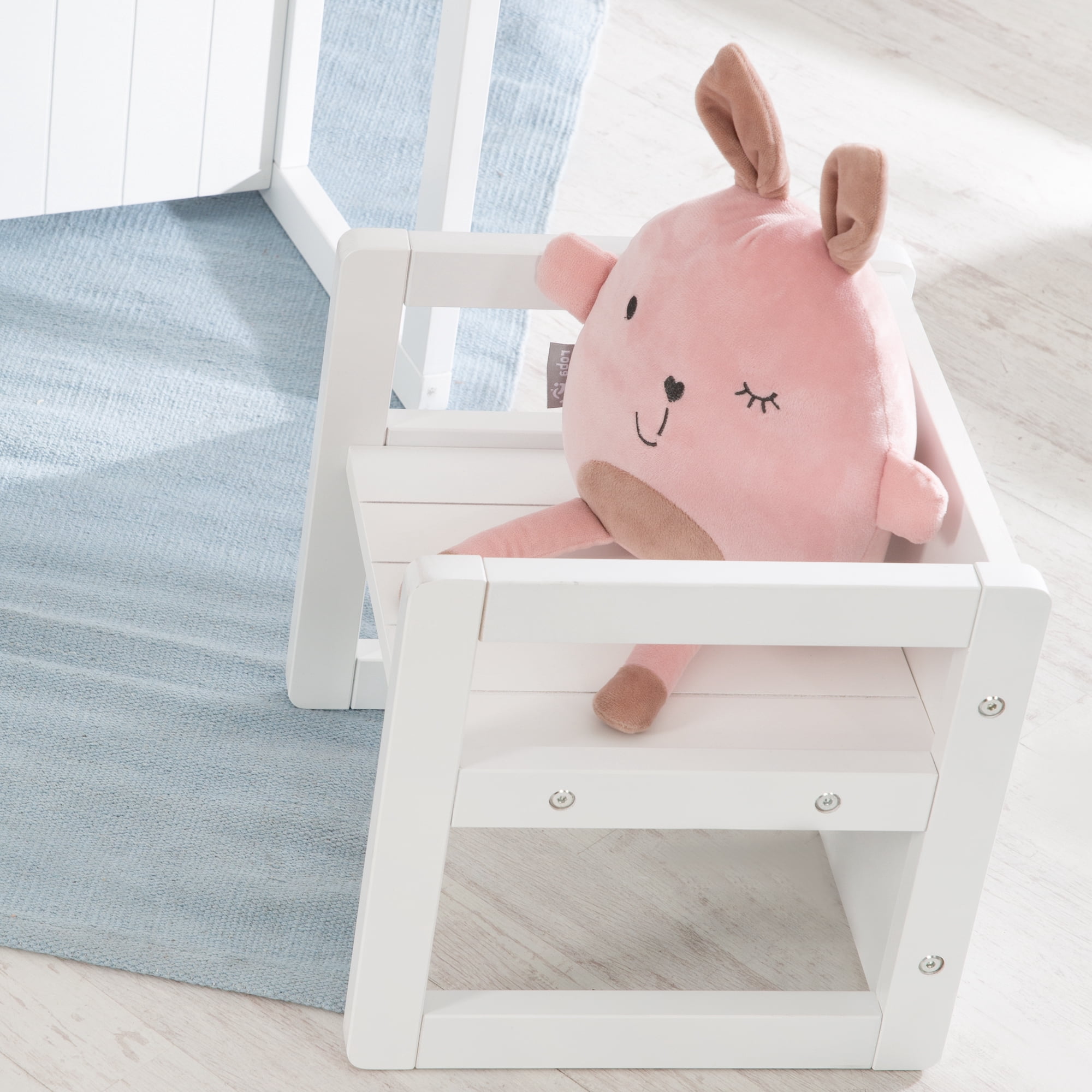 Roba: Country-Farmhouse Children's Chair in White Wood- Adjustable Seat Height, Converts Into a Table, Toddlers Ages 2+
