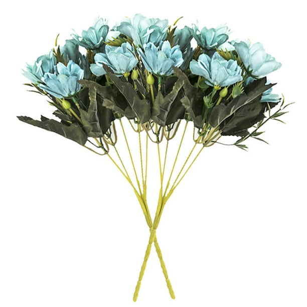 Flor artificial Decoración floral falsa Oficina en casa Adorno de Ramo de flores artificiales, Azul 2 piezas 5 ramas 15 cabezas kenally HA6792-04B