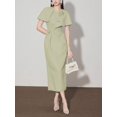 thumbnail image 2 of Pastel Green Womens Elegant Midi Dress With 3D Floral Appliqué And Cape Sleeve, 2 of 7