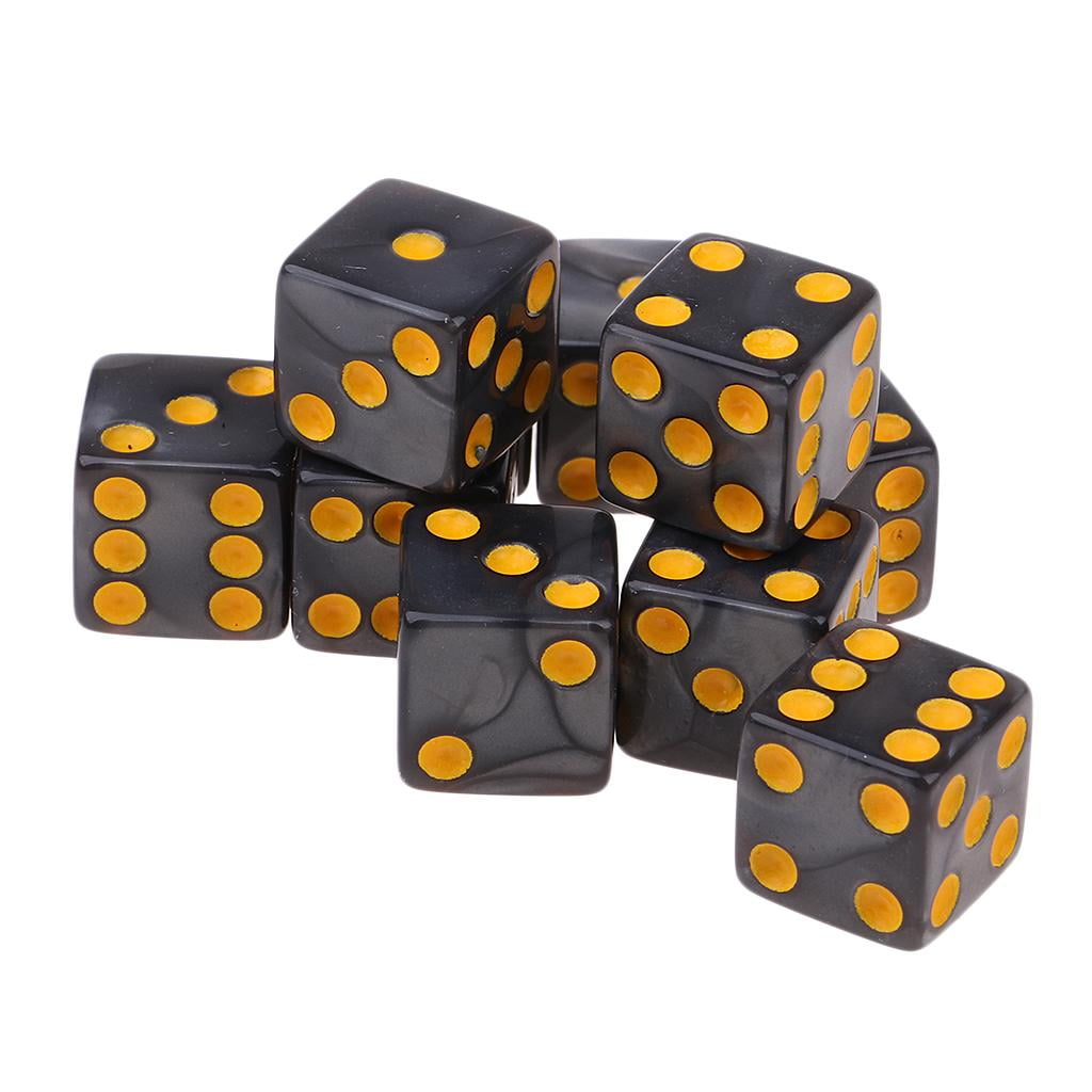 10Pcs Six Sided Square Opaque D6 16mm Standard Dice Die Black w/ Red Pips 