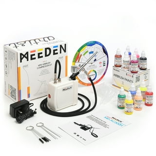 MEEDEN Airbrush Kit with Compressor, Professional Quiet Airbrushing System Kit with 24 Airbrush Paints(30 Ml/1 oz), Cleaning Kits, 3 Airbrushes, Gravi
