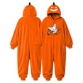 thumbnail image 5 of Matching Halloween Pumpkin Onesie Costume for Couple, Flannel Hooded Pumpkin Pajamas with Flying Ghost and Broom Print, Halloween Pajamas for Adults, Oversized Jumpsuit Loungewear for Trick or Treat, 5 of 9
