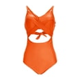 thumbnail image 4 of YueHuiYing Women's Solid Color Scoop Neck Cut Out Front Backless Panel Swimsuit with Cross-Tie Straps One-Piece Bikini, 4 of 7