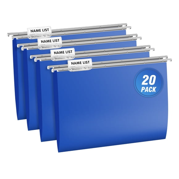 ViVin Heavy Duty Plastic Hanging File Folders with Metal Hook, 1/5-Cut Adjustable Tabs, File Cabinet Folders, Letter Size, 20PCS Blue