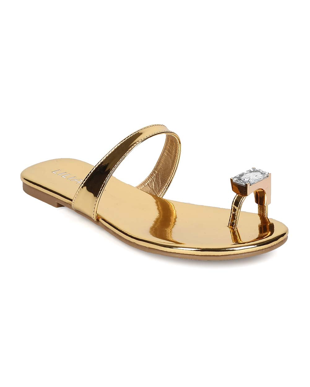 Liliana EH69 Women Metallic Leatherette Toe Ring Flat Sandal