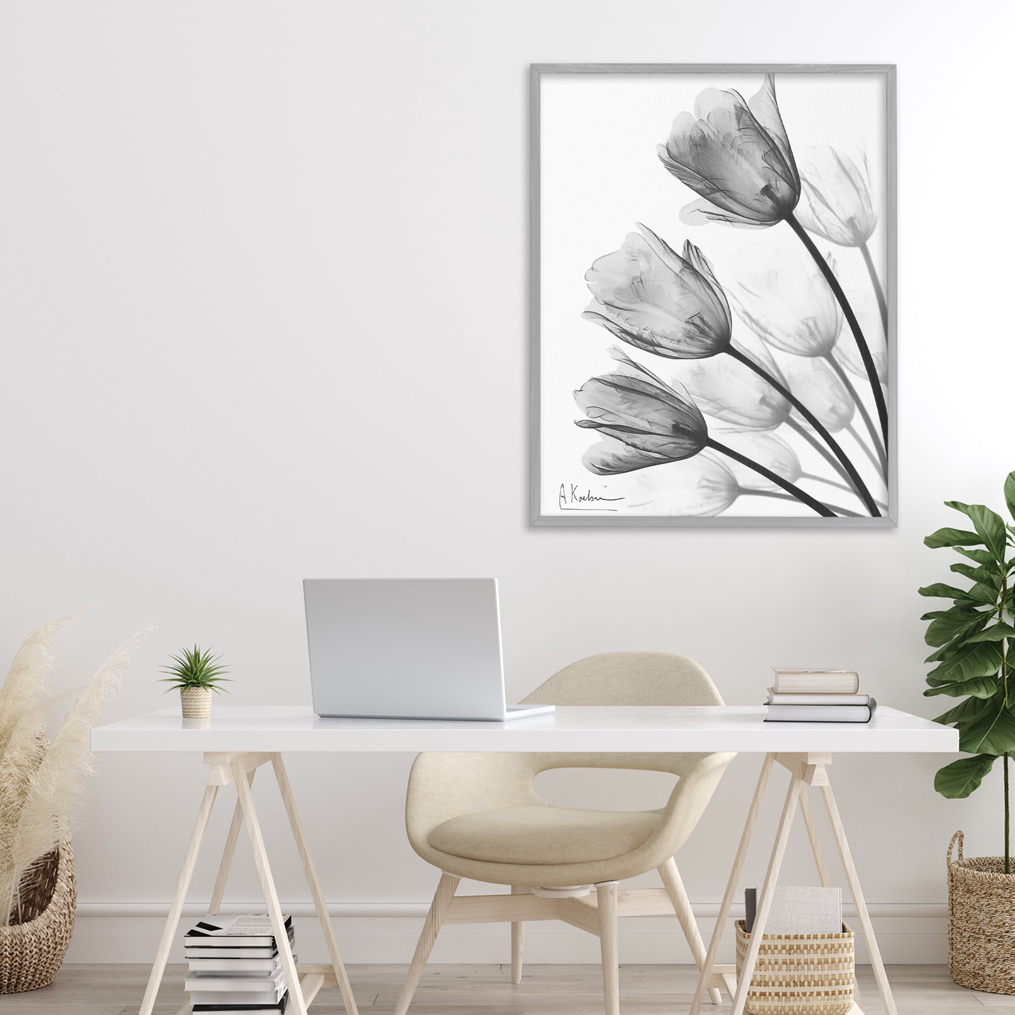 Stupell Industries Minimalist Tulip Fan Gray Framed Giclee Art, design by Albert Koetsier