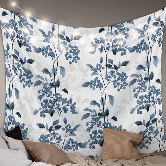 Blue Fruit Large Tapestry for Bedroom Wall Hanging Tapestry,Vintage Plant Nature Botanical Flower Floral Ceiling Backdrop Tapestries Poster Blanket Wall Decor for Teens Room Living Room 100" x 59"