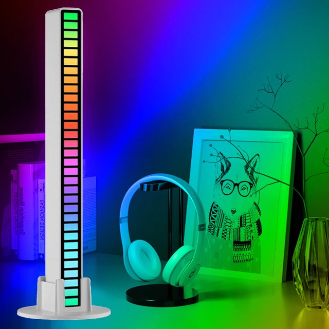 Lámpara de captación de control de sonido de música con luz de ritmo RGB (carga tipo C plateada F)