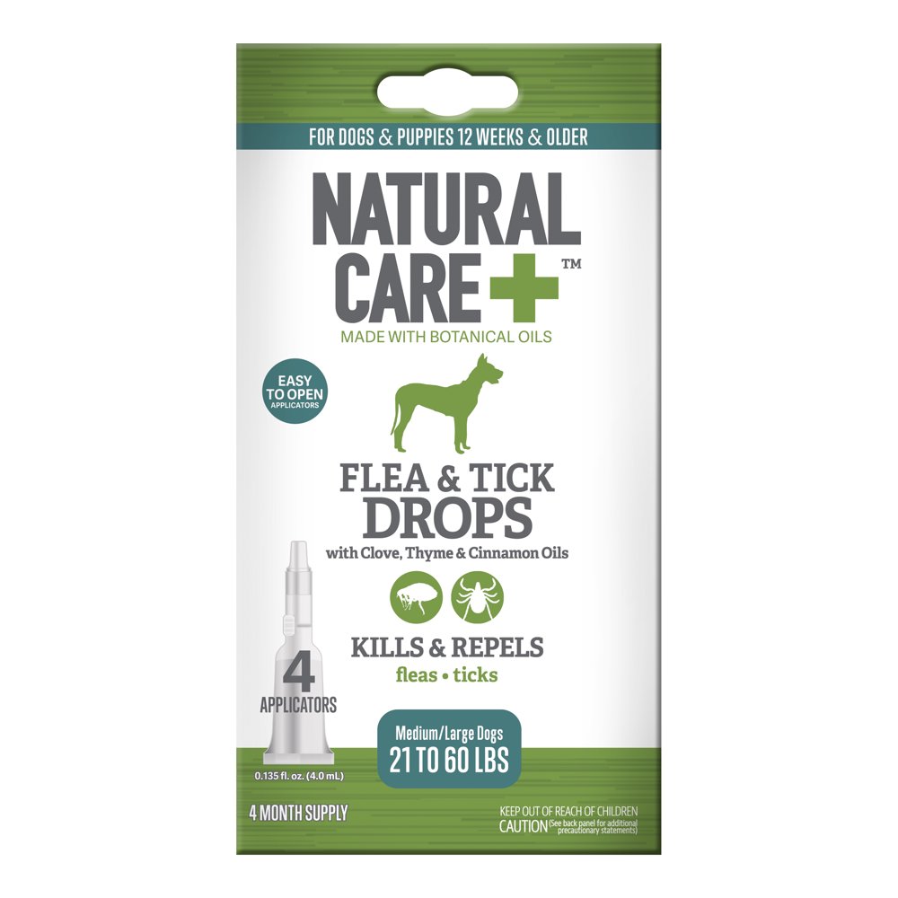 Natural Care SpotOn Flea and Tick Drops, M/L for Dogs 2160 lbs, 4