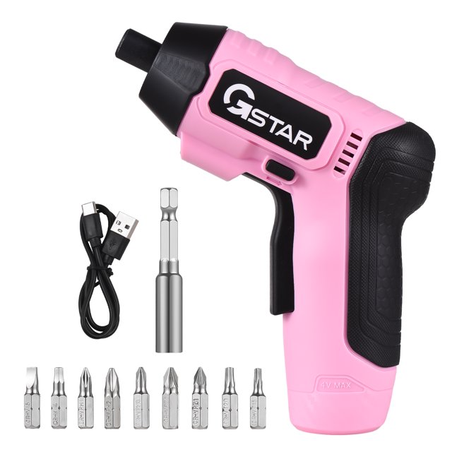 Destornillador electrico GSTAR Kit de destornillador inalámbrico con puntas CRV de 50 mm Luz LED Bloqueo del husillo 250 rpm 3,7 V Funciona con batería Carga USB Destornillador eléctrico de 3 Nm Herra