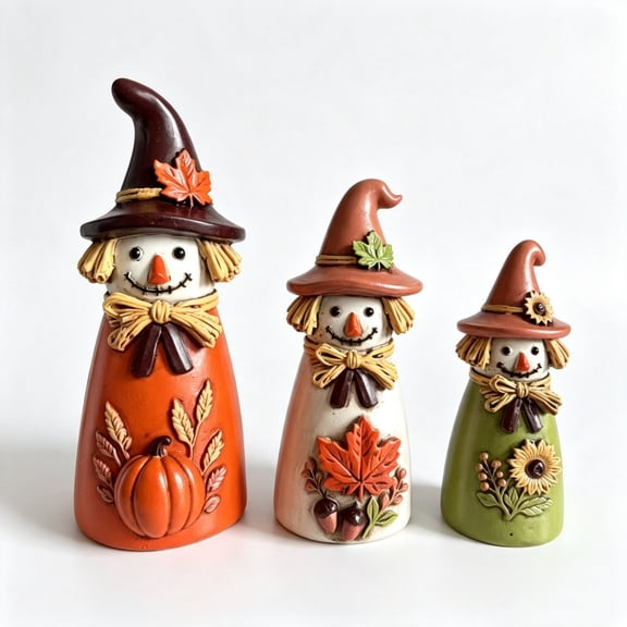 Vintage Resin Scarecrow Fall Decor Set, Rustic Harvest Figurine with Pumpkin & Flower, Retro Farmhouse Statue for Indoor Outdoor Tabletop, Thanksgiving Autumn Home Decor Gift