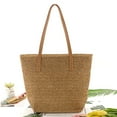 thumbnail image 6 of Women Hand-woven Solid Color Handbag Beach Large Capacity Top-handle Bag Light Brown, 6 of 6