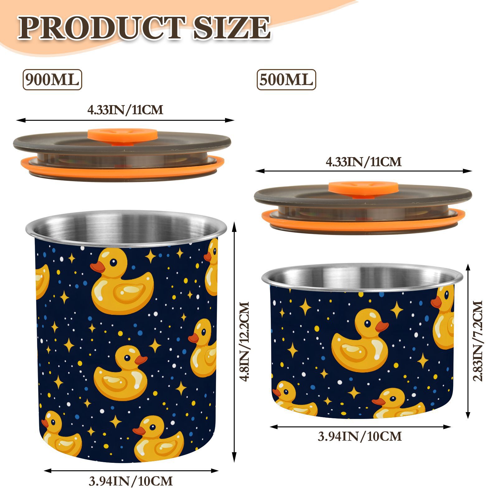 Yellow Duck Stars Airtight Coffee Bean Canister 30oz Food Storage Containers with Lids For Gournd, Tea, Sugar, Flour, Rice, Cereal, Candy Cookie Jar
