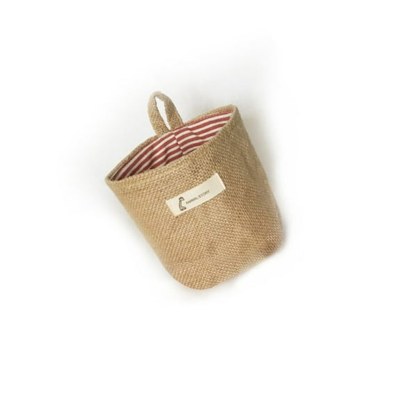 Injueey 1 unidad de cesta de maceta para el hogar, bolsa de almacenamiento colgante, Mini bolsa de almacenamiento de tela de yute, caja para plantar Almacenamiento y organización del hogar Raya roja Injueey JJ3527-03