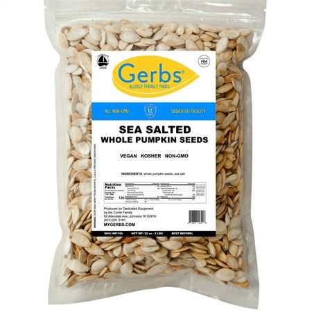 Sea Salted Roasted Pumpkin Seeds In Shell by Gerbs - 2 LBS - Top 14 Food Allergen Free & NON GMO - Vegan & Kosher
