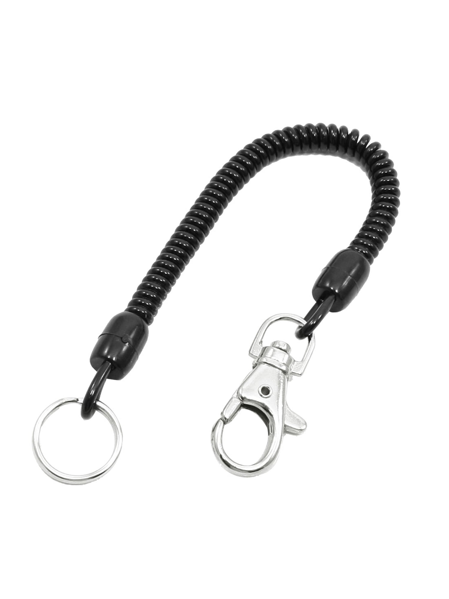 Black Flexible Coil Cord Key Chain Rope Strap w Lobster Clip