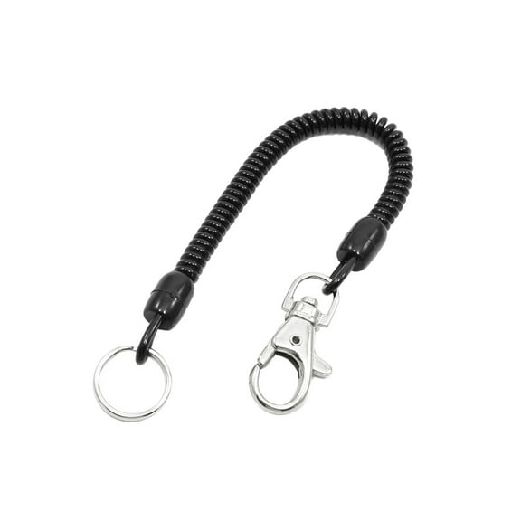 Unique Bargains Black Flexible Coil Cord Keychain Rope Strap w Lobster Clip
