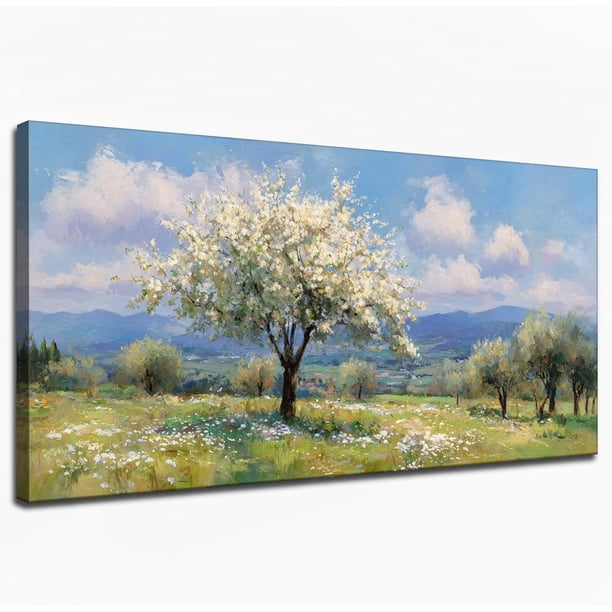 Pintura paisajística artesanal con texturas y luz dorada del sol, ideal para decorar salas de estar, dormitorios, baños y oficinas domésticas con un ambiente natural sereno.