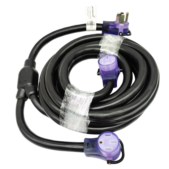 Parkworld 692095A RV 50 AMP Splitter Extension Adapter 14-50P Male Plug to Dual 14-50R Female Connector, 25FT to One of 50A 14-50 outlet