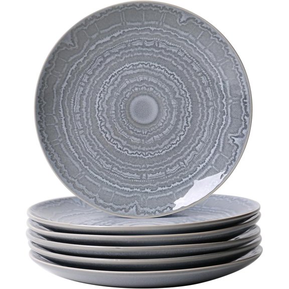Ceramic Dinner Plates Set of 6,8.5 Inch Reactive Glaze Porcelain Plates, Dinnerware Dishes Set for Kitchen,Microwave,Dishwasher,Psychedelic Grey
