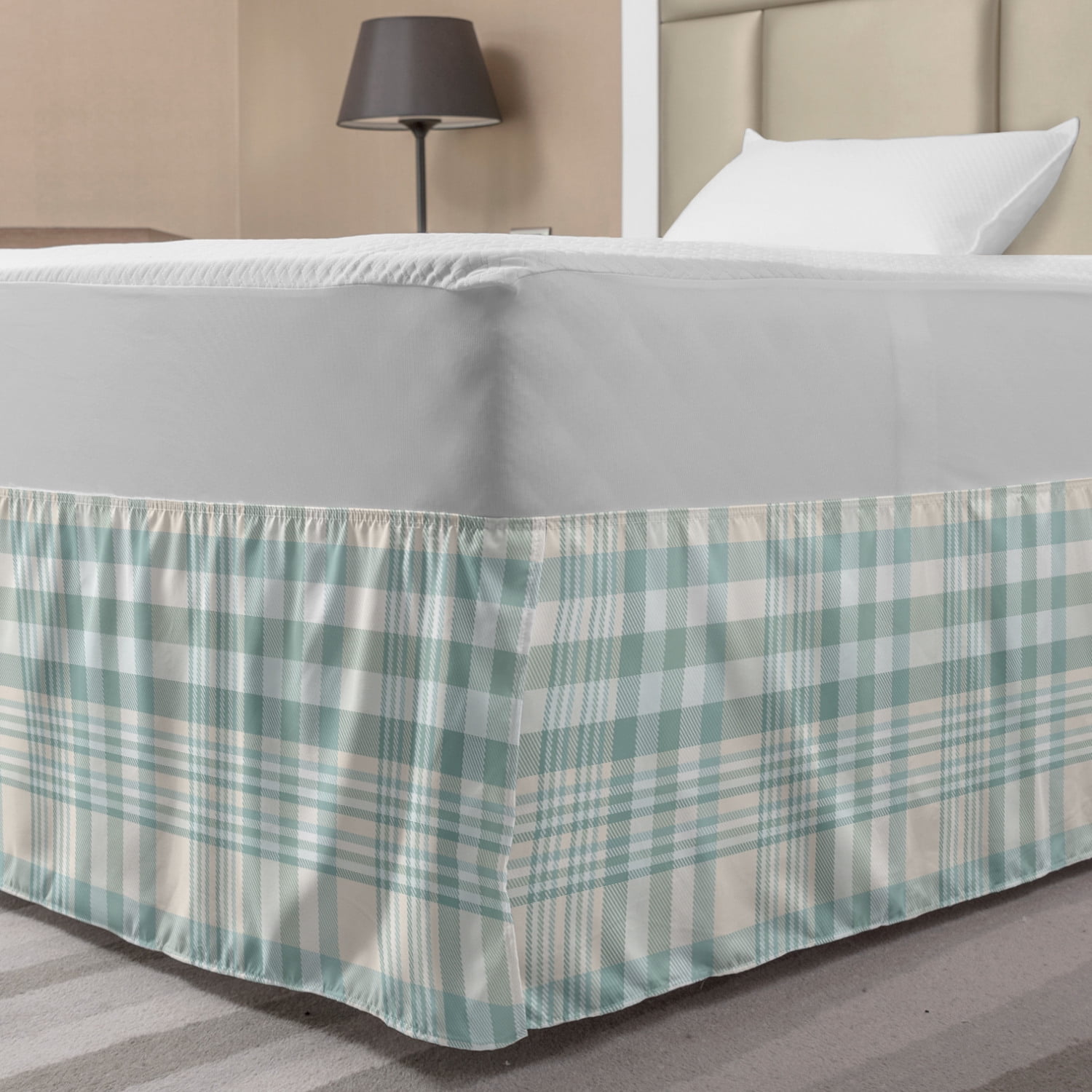 Muted Colors Bed Skirt, Continuous Concept Pastel Plaid Layout, Elastic