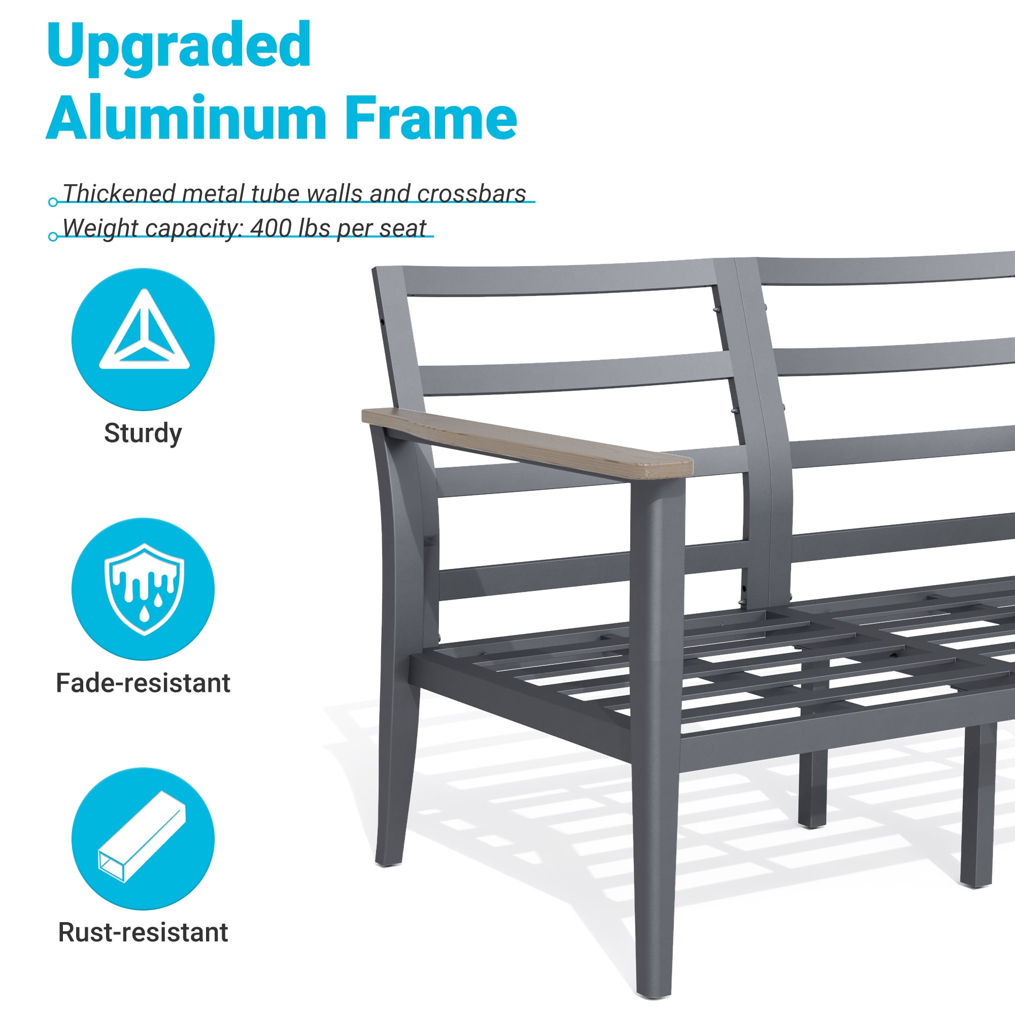 Muphyers 6 Piece Aluminum Patio Furniture Set, All Weather Patio Conversation Sets, Swivel Rocking Chairs and Ottomans, 5.1" Cushions Outdoor Couch for Porch, Garden, Backyard, Deck,Gray