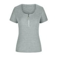 thumbnail image 5 of RYRJJ Womens Summer Tops Short Sleeve Shirts V Neck Slim Fit Zip Up Tops Ribbed Knit Henley Shirts Blouses(Gray,S), 5 of 7