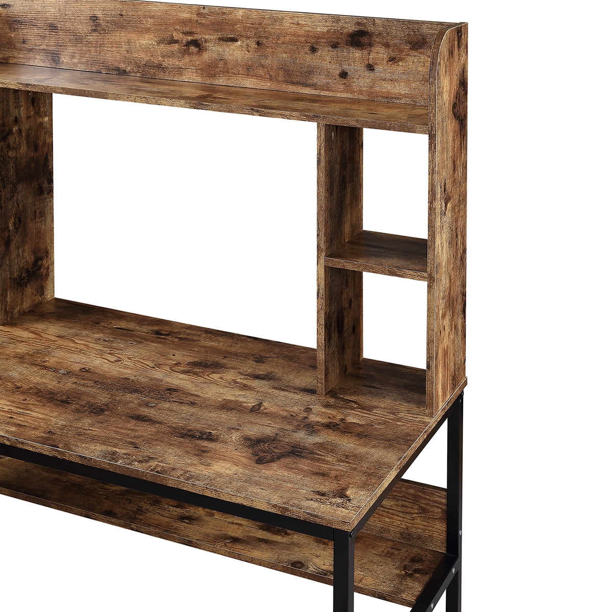 47" Rustic Computer Desk with Hutch, Home Office Desk and Modern Writing Desk with Storage Shelves