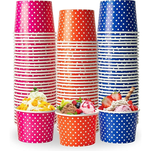 120 Pack 12 oz Ice Cream Cups, Disposable Dessert Cups for Cold or Hot Food, Coloured Paper Bowls Soups, Sundaes, and