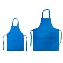 Opromo Colorful Cotton Canvas Kid's & Adult's Aprons with Pocket, Artist Apron & Chef Apron in Set (Blue, 25"L x 21"W/29"L x 24"W)