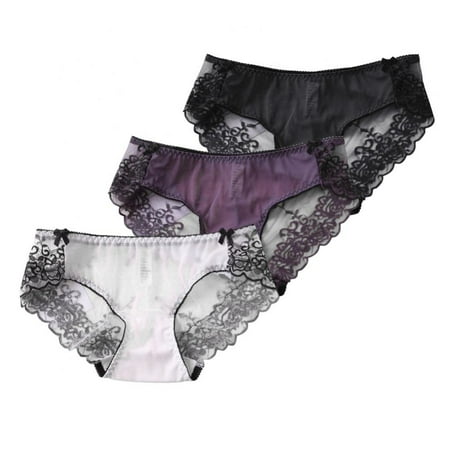 

3-Pack Womens Lace Trim Panties Underwear Floral Lace Sexy Bikini Panty Seamless Underpants