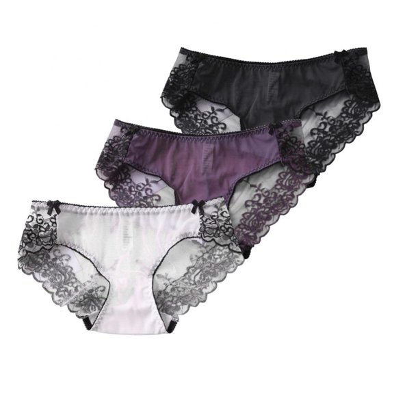 3 Pack Women Lace Trim Panties Low Rise Hipster Breathable Soft Stretch Underpants