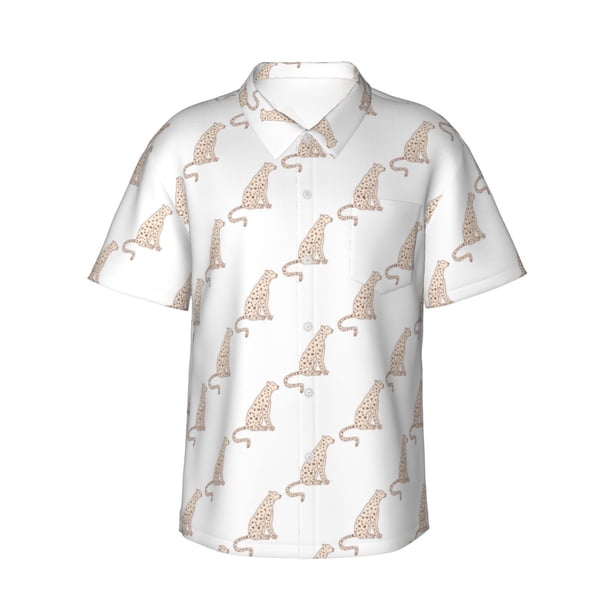 Fotbe Leopard Print Camisa Hawaiana para Hombre Unisex – Camisa Casual de Verano con Botones de Manga Corta de Algodón y Lino,XX-Large