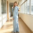 thumbnail image 6 of Boys Girls Sweatsuit 2 Pcs Outfits Zip Up Hoodie & Wide Leg Sweatpants Tracksuit Loose Fit Jogger Sets Fall Winter Sportswear, 6 of 7