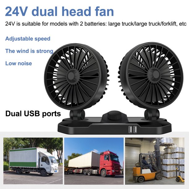 Ventilador de coche de doble cabeza, dispositivo de refrigeración de 12V y 24V, Usb, 2 velocidades, ajustable, accesorios de coche, regulación del viento