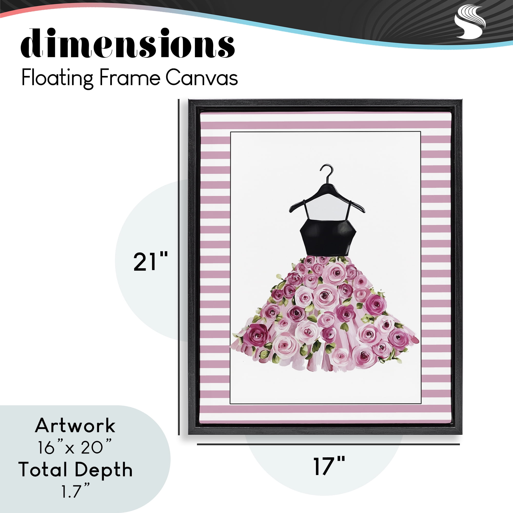 Flower Bedecked Dress Black Framed Floater Canvas Wall Art, design by Christine Simpson Art